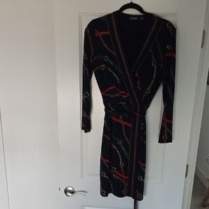 Ralph Lauren Navy Dress with Chain and Stripe Design